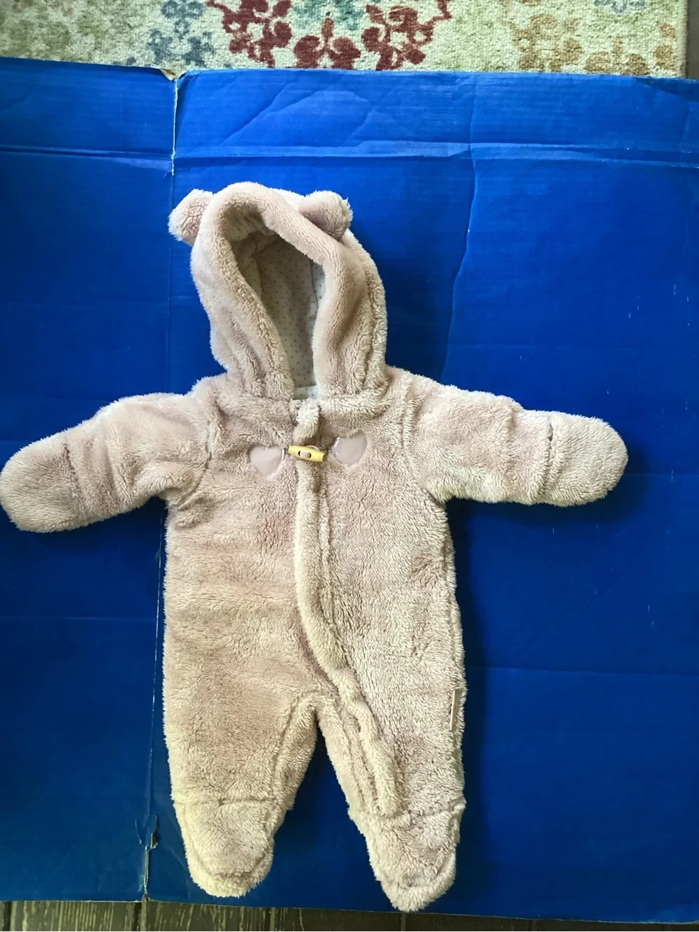 Wippette Plush Bear Hooded Footie in Light pink, size 0/3 months